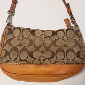 Coach handbag/clutch leather and fabric tan zippered purse